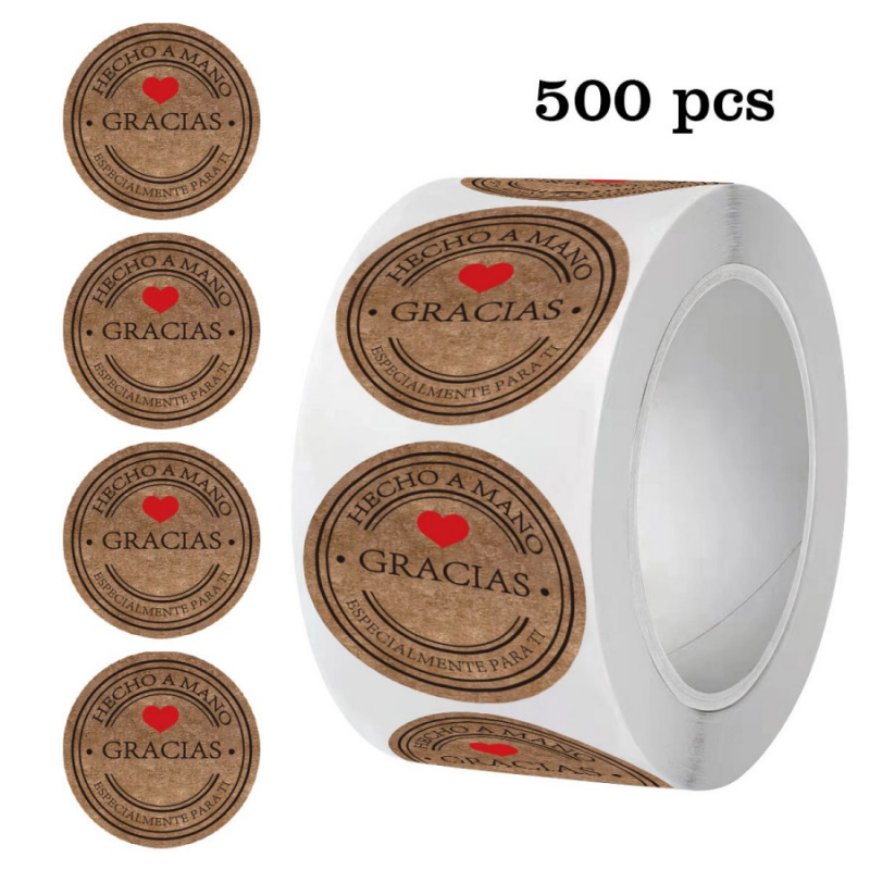 500pcs Spanish Thank You Stick - Label Sticker Round ulasan dan harga